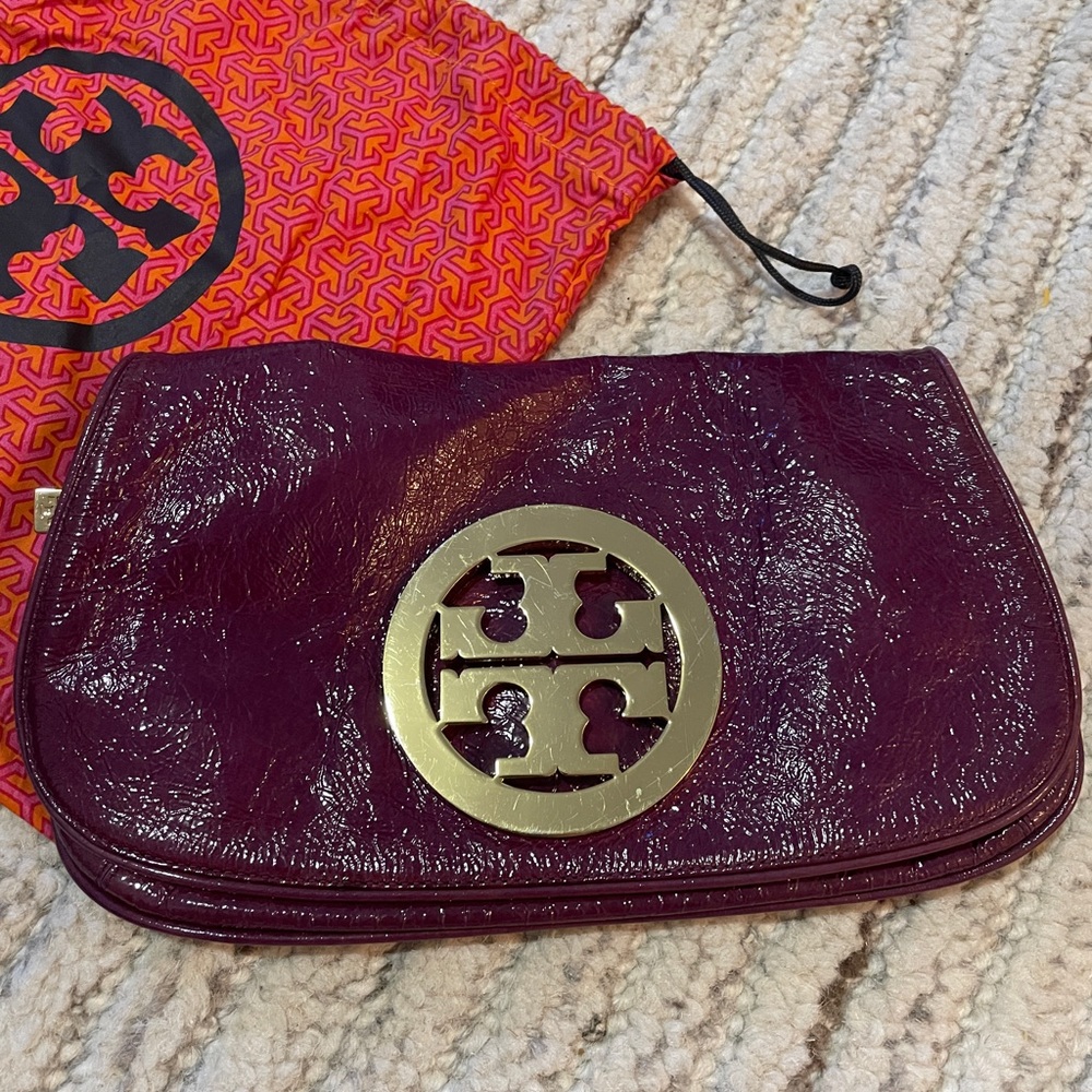 Tory Burch patent leather clutch (purple)